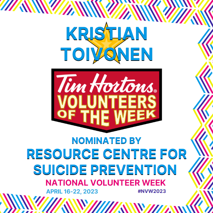 Kristian Toivonen nominated by Resource Centre for Suicide Prevention