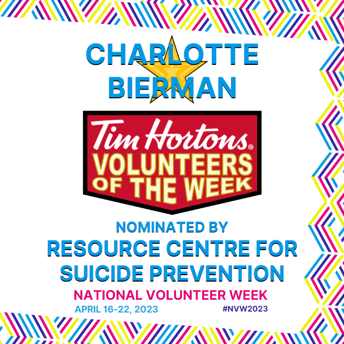 Charlotte Bierman nominated by Resource Centre for Suicide Prevention