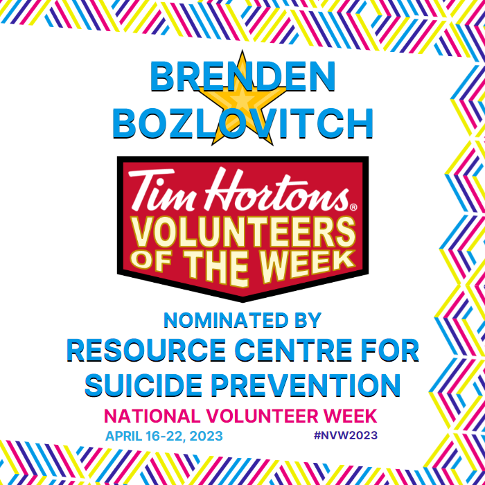 Brenden Bozlovitch nominated by Resource Centre for Suicide Prevention