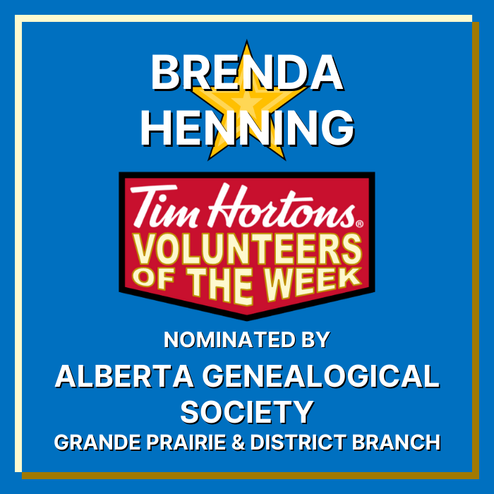 Brenda Henning nominated by Alberta Genealogical Society, Grande Prairie & District Branch